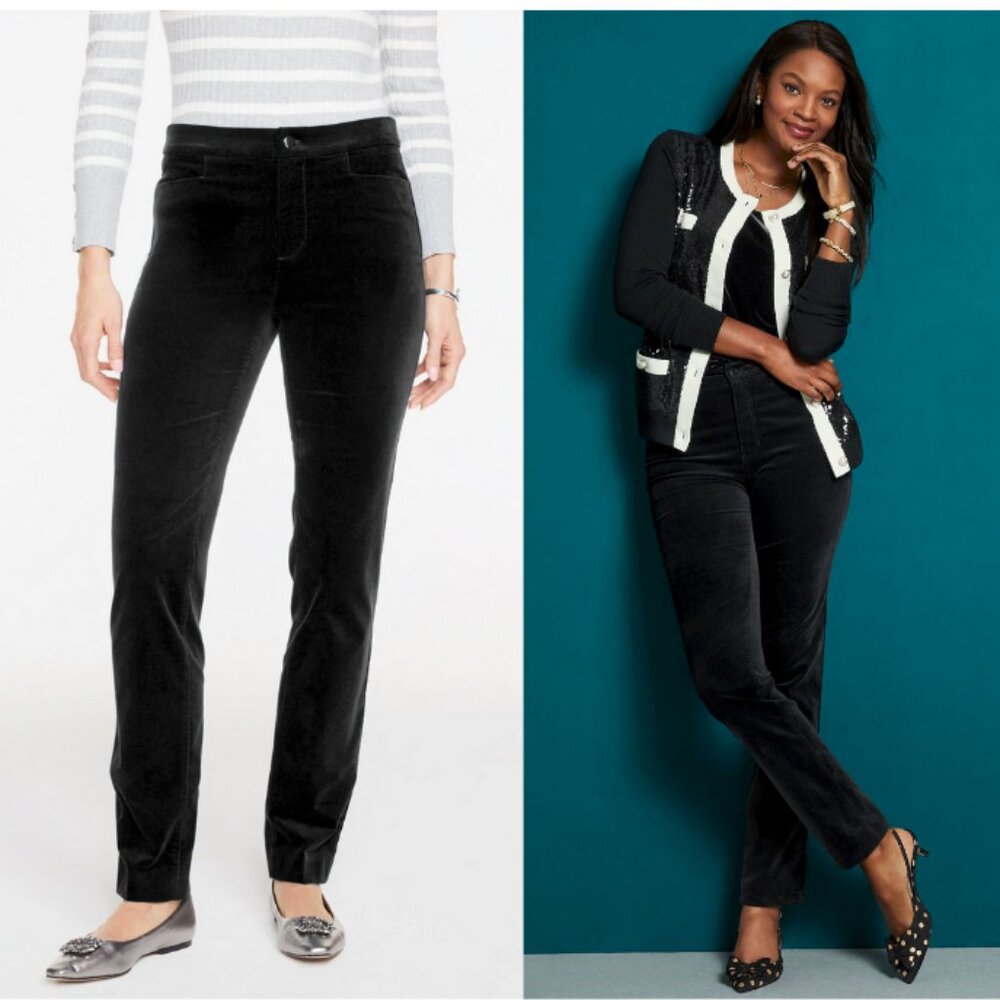 TALBOTS Velveteen Straight Leg Stretch Pants Black Size 12